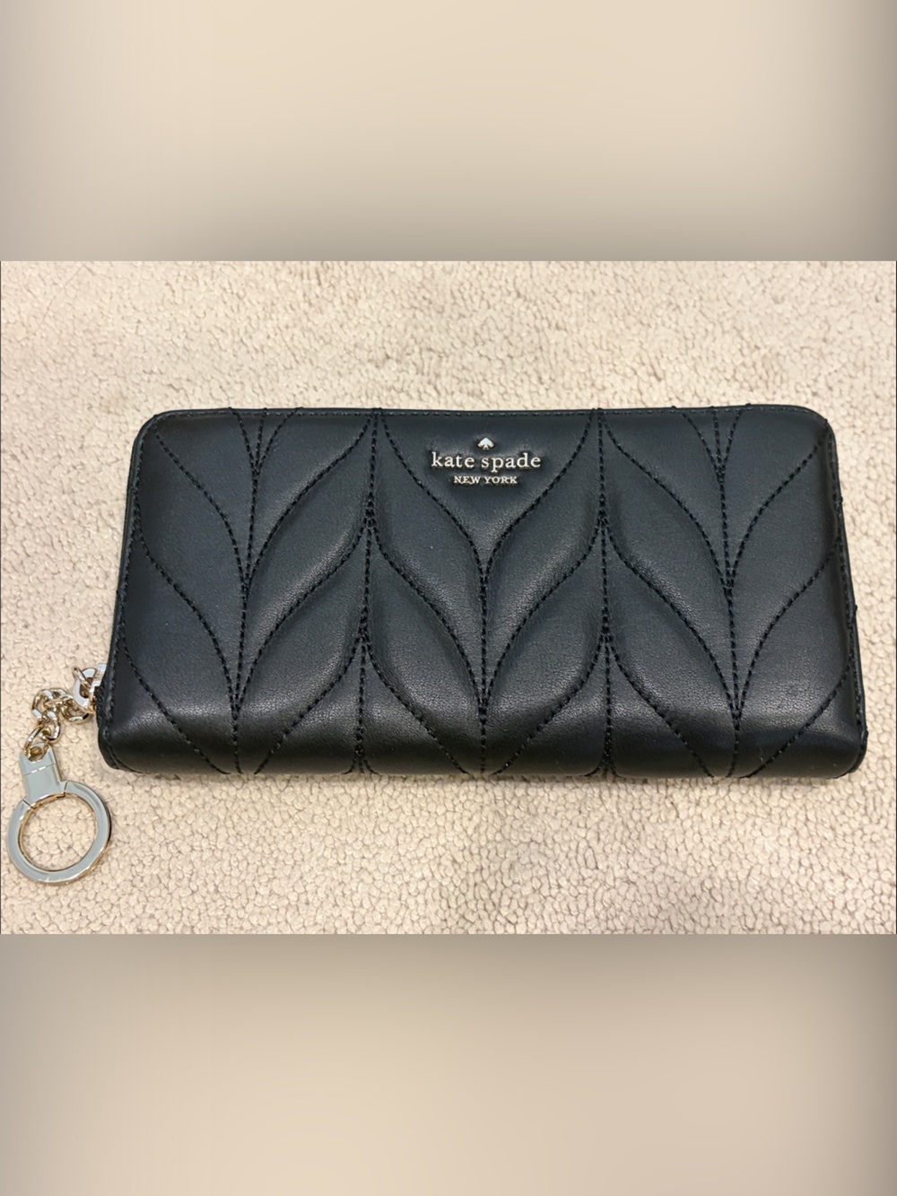 kate spade Black Quilted Leather Zip Card Holder with Key Chain